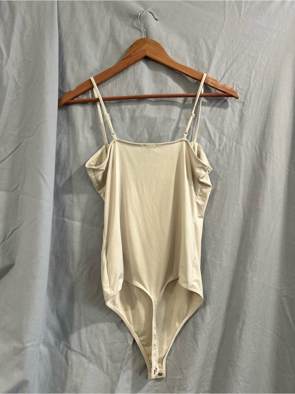 Express Cream Spaghetti-Strap Bodysuit with Adjustable Straps